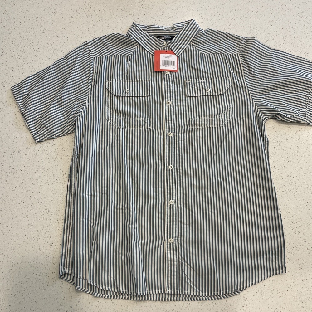 NWTThe North Face Shirt Mens Large Outdoor Camp Snap Front Striped Short Sleeve